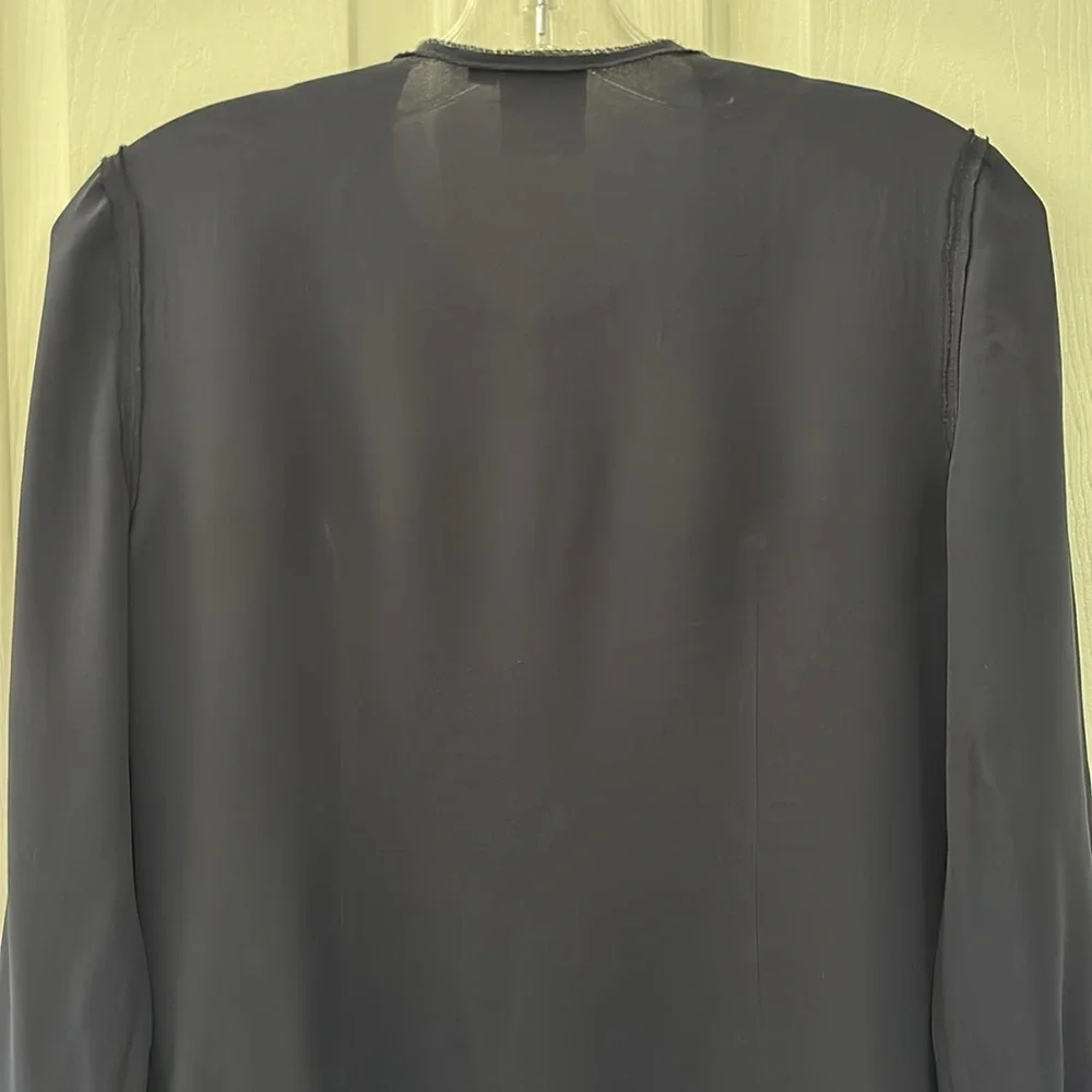 Tory Burch 100% Silk Dark Blue Button Up Blouse Shirt Top